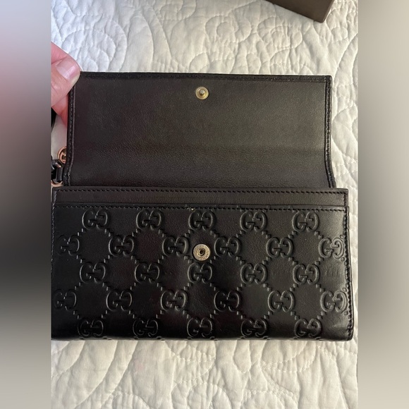 GUCCI Micro Guccissima GG Pattern Long Bifold Wallet Leather Black Gold - Picture 9 of 16